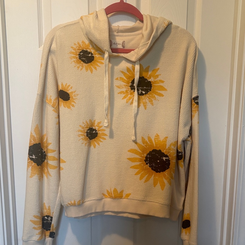 Altar'd State Cream Sunflower Print Hoodie